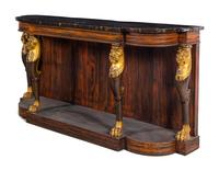 A Regency Style Grain-Painted and Parcel Gilt Faux Marble-Top Console Table