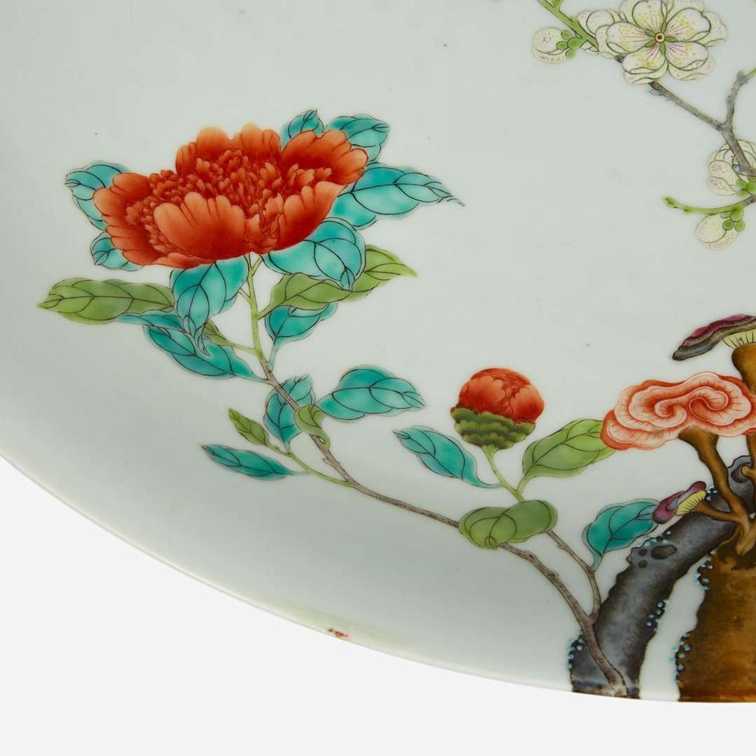 A large Chinese enameled porcelain floral charger 琺瑯彩過枝花卉大盤 Yongzheng six-character mark ?????????