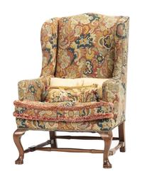 A Queen Anne-Style Mahogany and Upholstered Wingback Chair