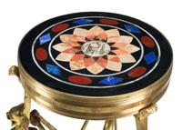 A Pair of French Neoclassical Style Gilt Bronze, Specimen Marble and Micromosaic Tables