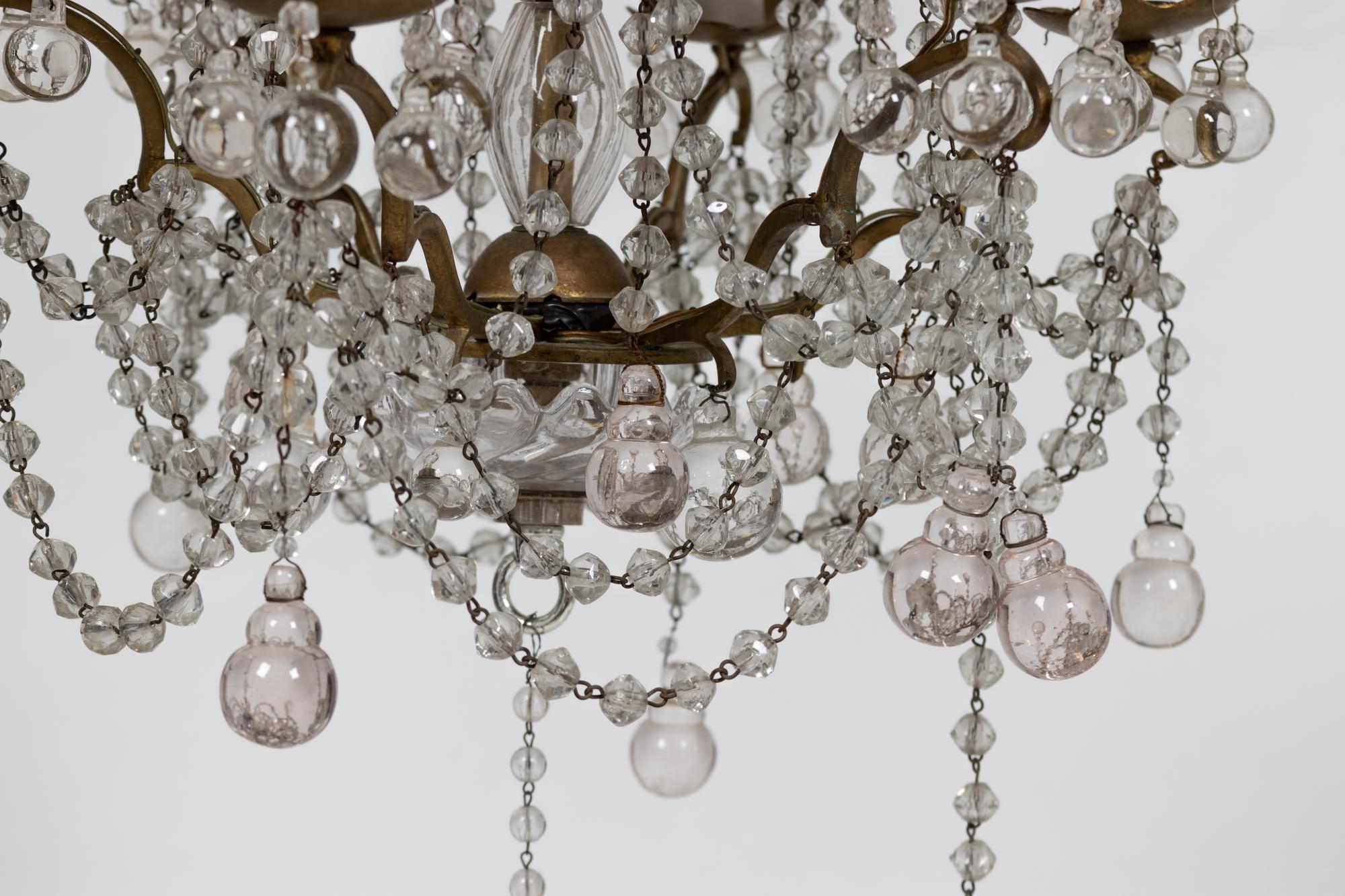 A Neoclassical Cut-Glass Six-Light Waterfall Chandelier