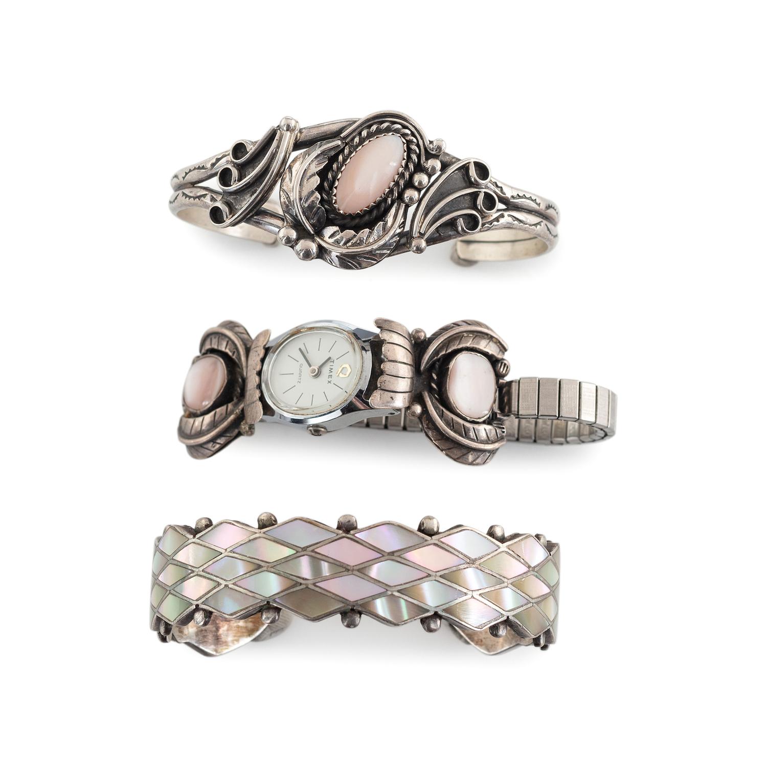 Assortment of Navajo and Zuni Silver and Shell Jewelry