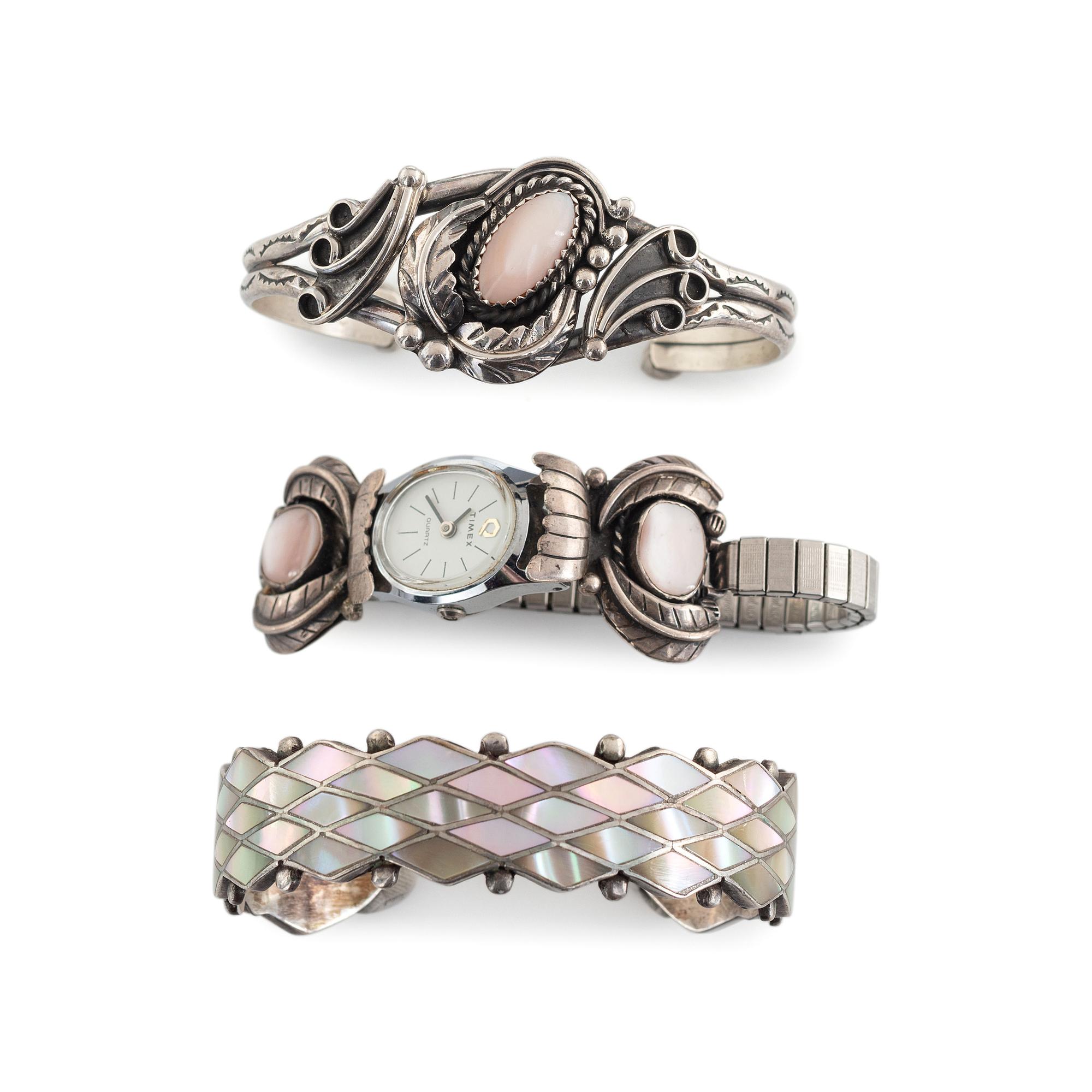 Assortment of Navajo and Zuni Silver and Shell Jewelry