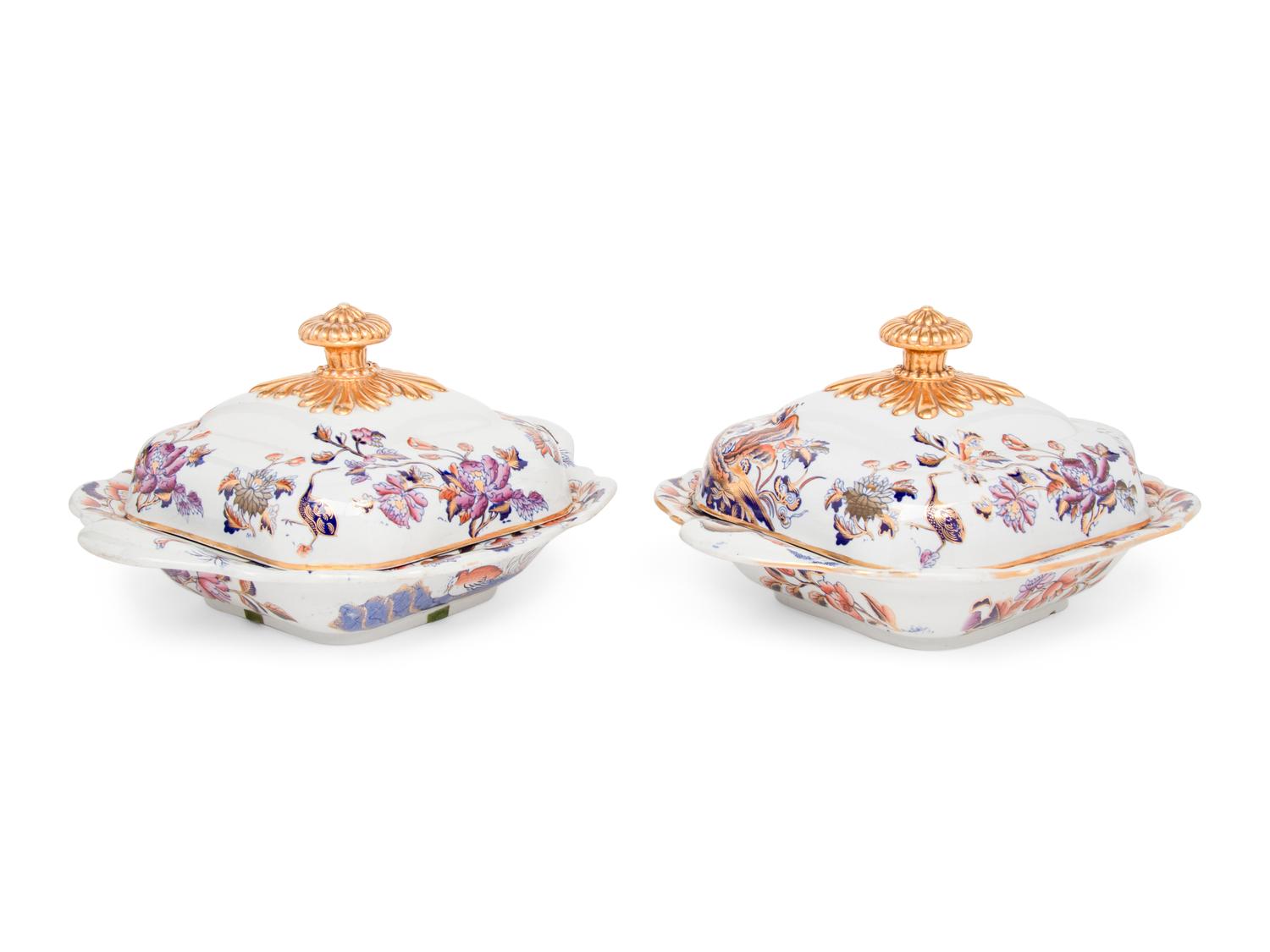 A Pair of English Stoneware Covered Vegetable Dishes