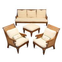 An Anglo-Colonial Style Teak and Cane Four-Piece Seating Suite