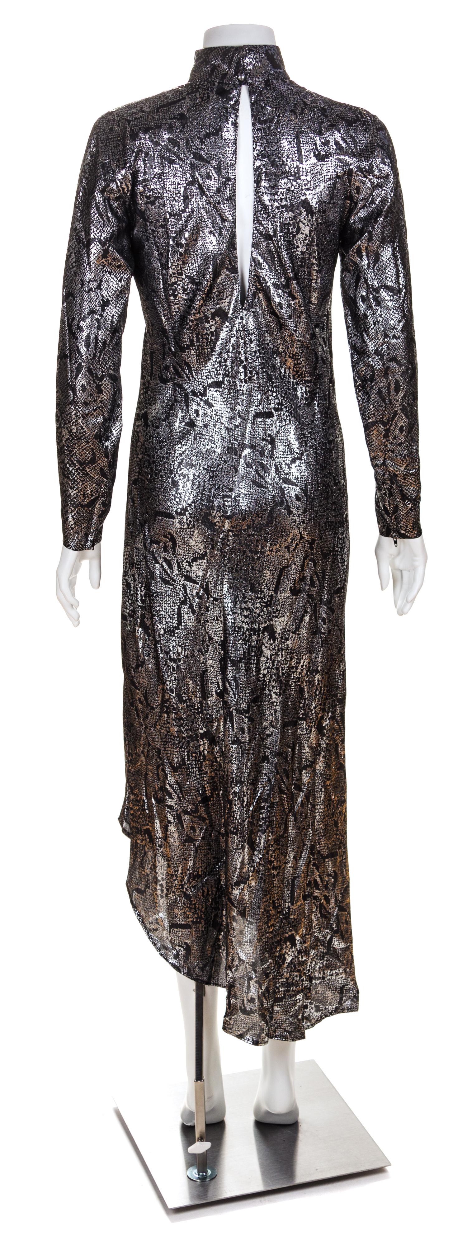 A Jean-Louis Scherrer Metallic Silk and Lurex Snakeskin Print Gown, Size 36.