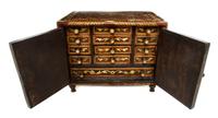 A Continental Gilt Metal and Mother-of-Pearl Inlaid Mahogany Jewelry Chest, Height 11 x width 14 1/4 x depth 9 3/4 inches.