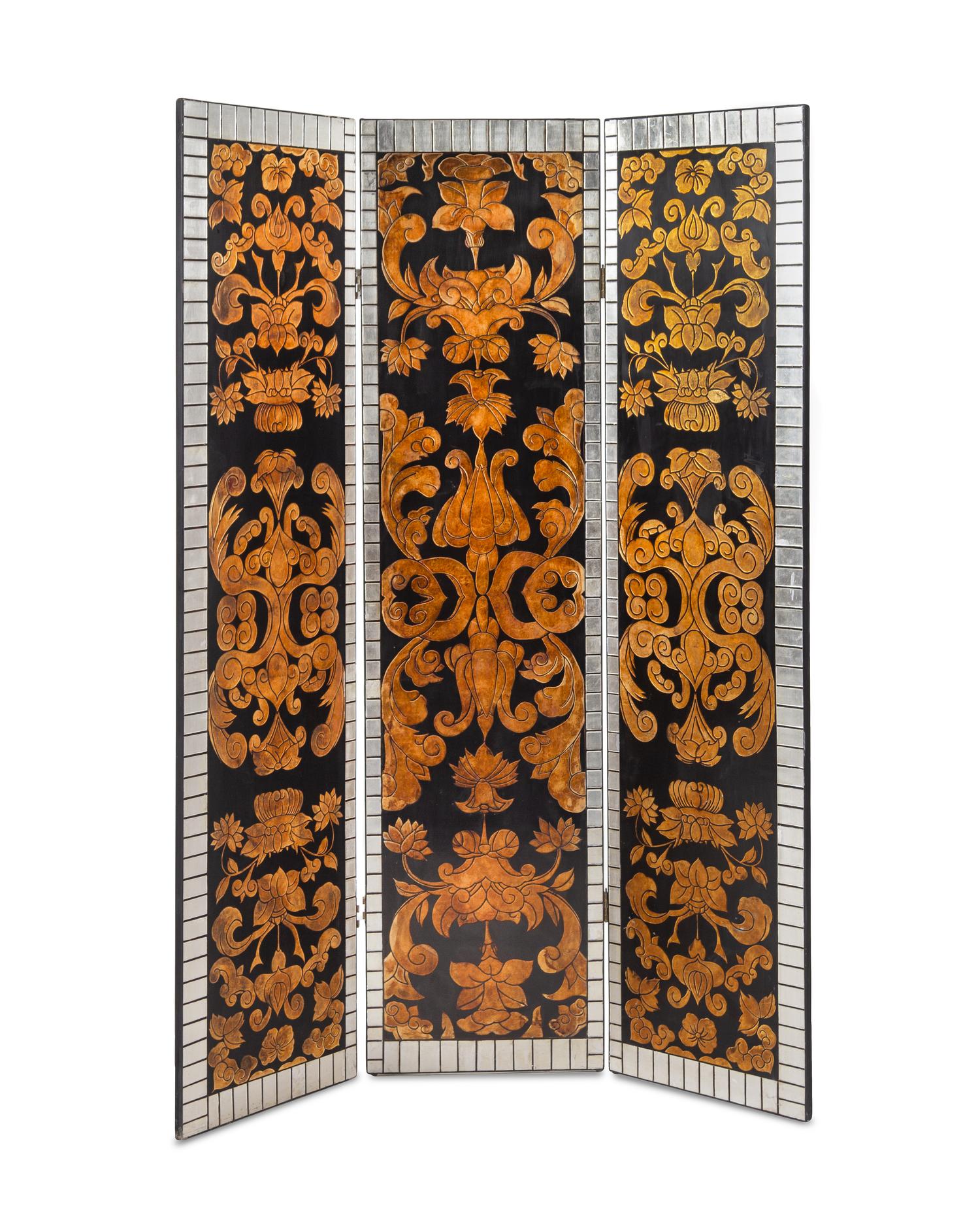 A Chinese Black Lacquered Floor Screen