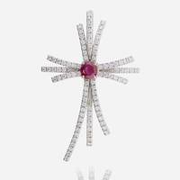 Ruby, Diamond, and 18K White Gold Cross Pendant