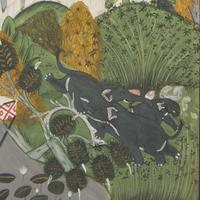 A Painting of Radha and Krishna Standing on a Projecting Balcony and A Painting of Radha and Krishna Seated Under a Dome, Probably Udaipur or Jaipur, India, 20th Century