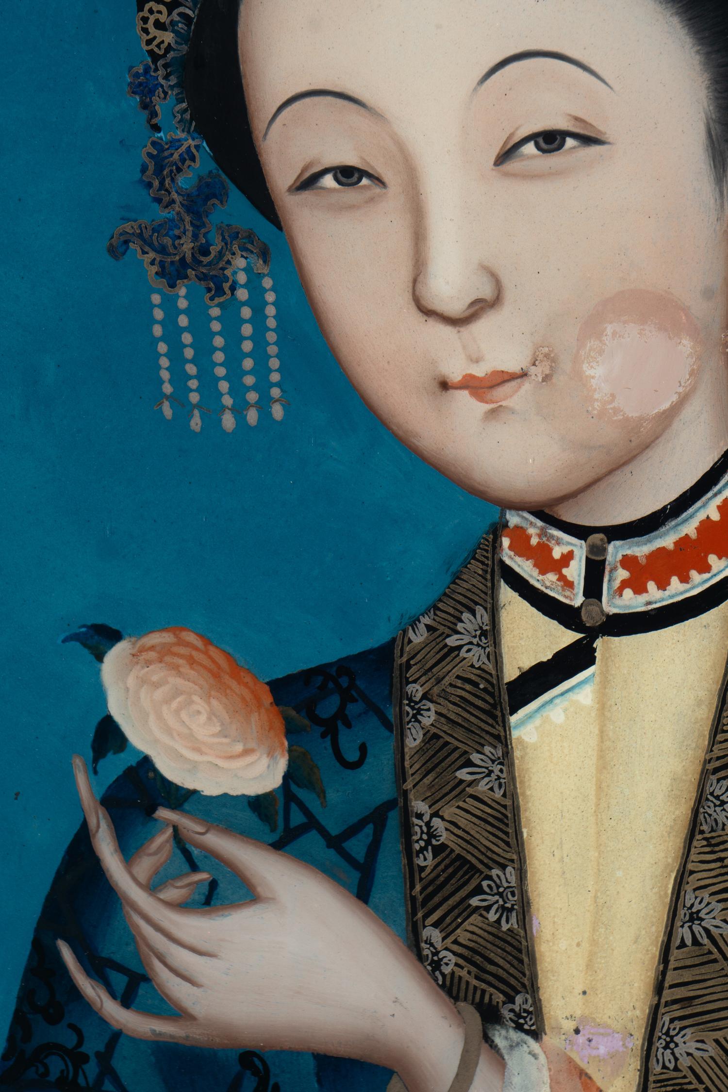 Two Chinese Reverse-Painted Glass Portraits