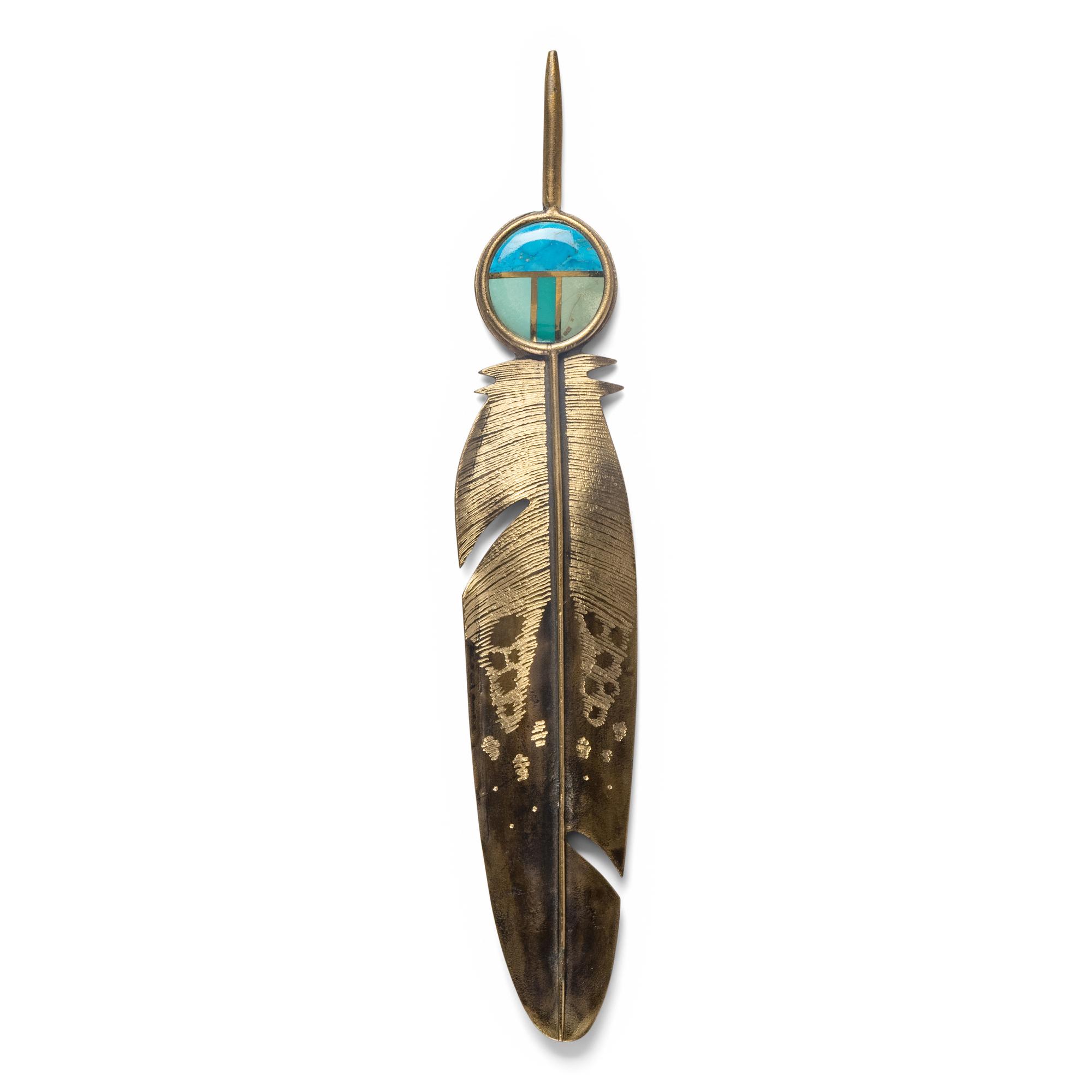 Charlie Pratt (Cheyenne-Arapaho, 1937-2017) — Turquoise and Brass Feather