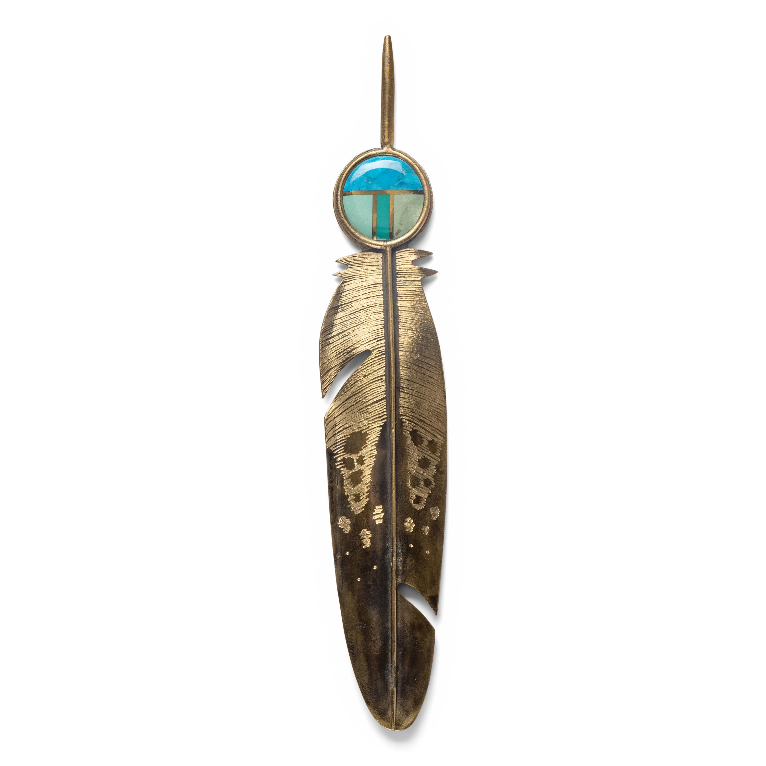 Charlie Pratt (Cheyenne-Arapaho, 1937-2017) — Turquoise and Brass Feather