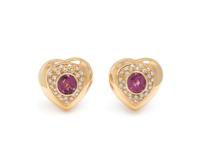 FRENCH, YELLOW GOLD, PINK SAPPHIRE AND DIAMOND EARCLIPS