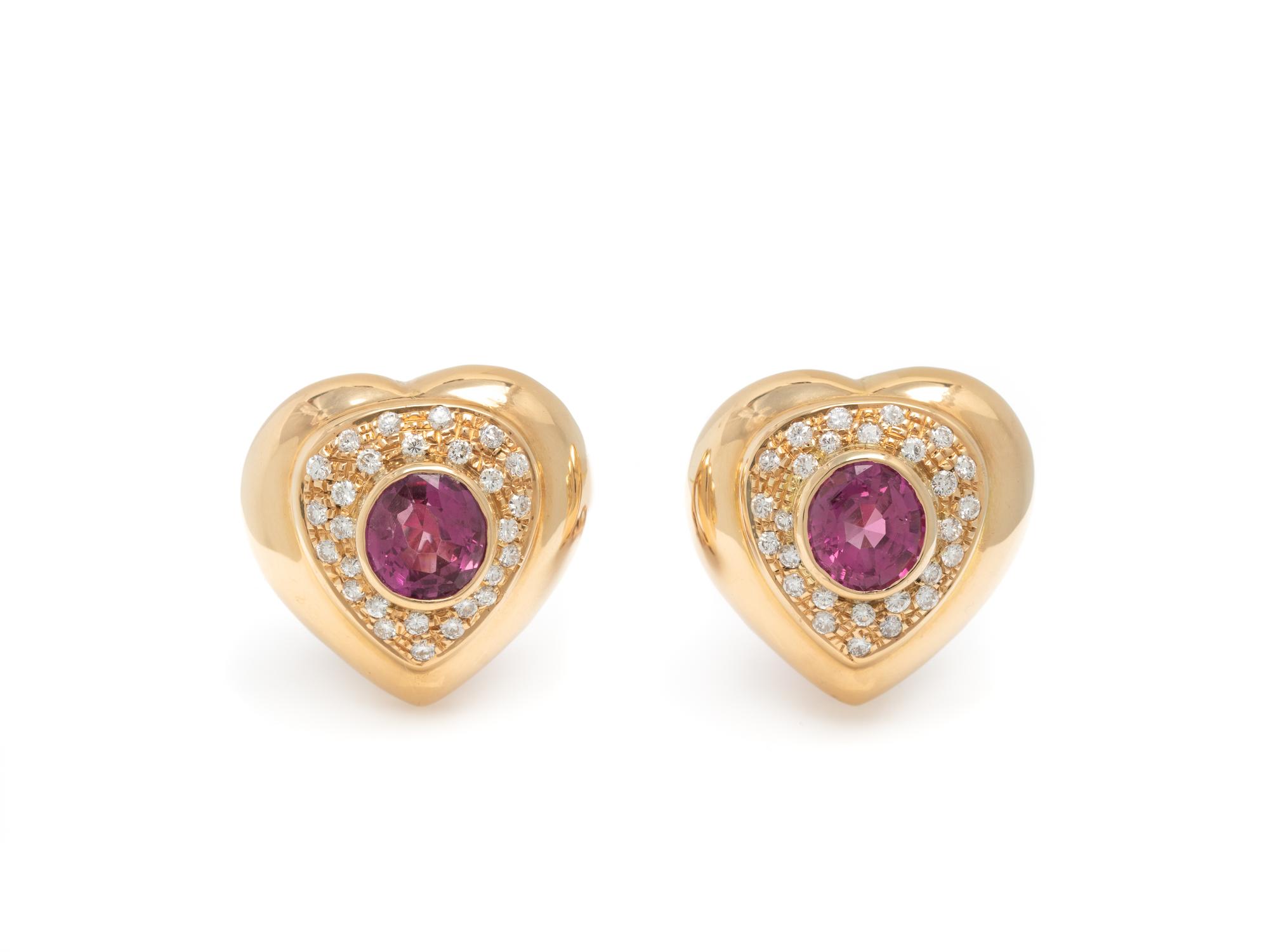 FRENCH, YELLOW GOLD, PINK SAPPHIRE AND DIAMOND EARCLIPS