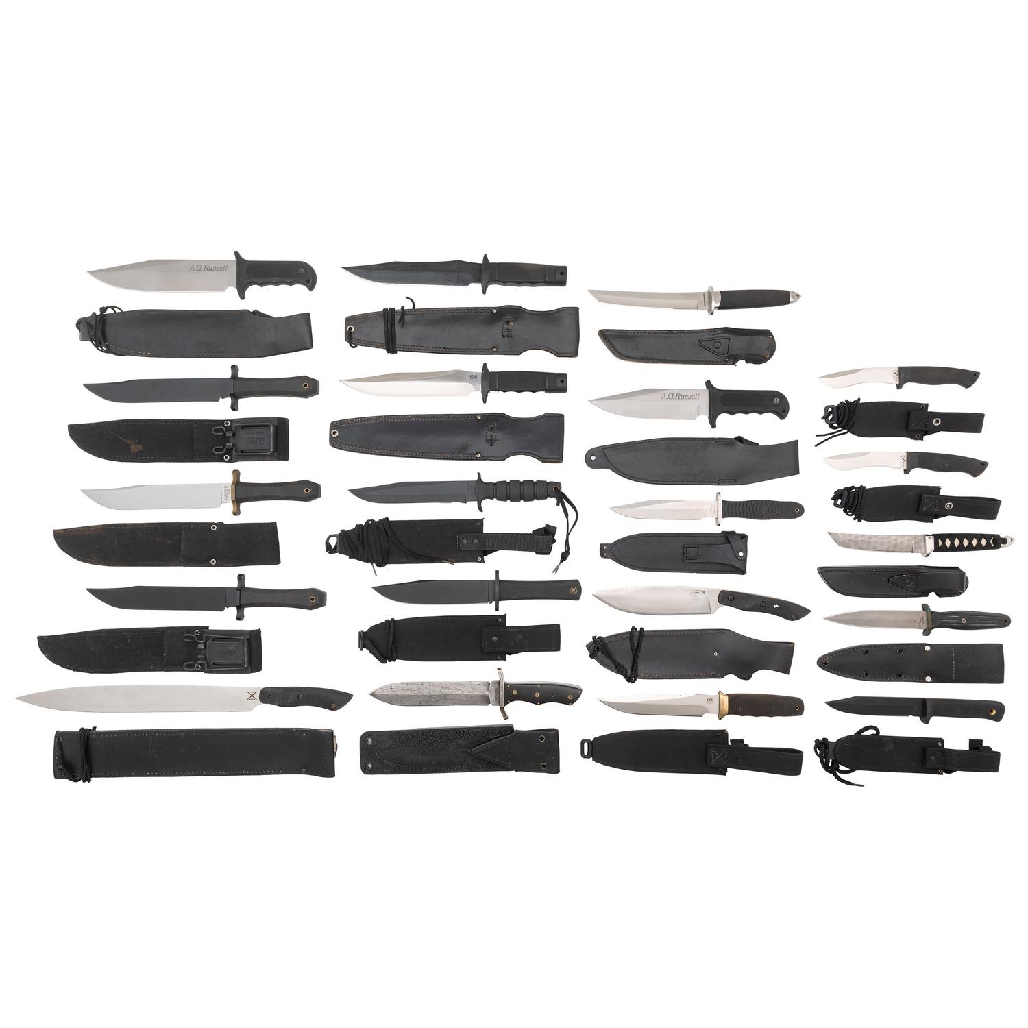 Lot of 20 Modern Tactical and Survival Knives, including Cold Steel, Gerber, SOG and Blackjack