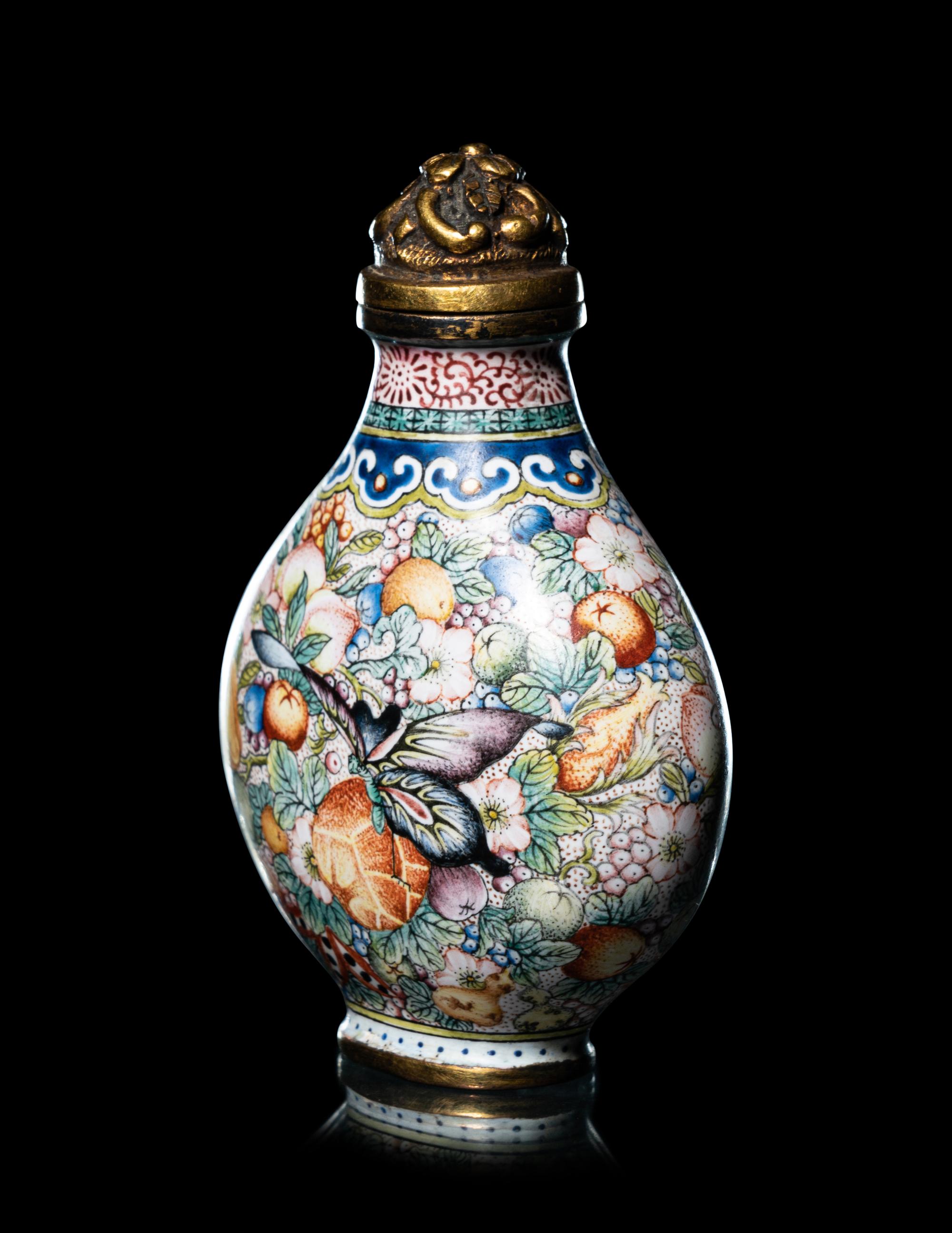 A Set of Six Peking Enamel on Copper Snuff Bottles