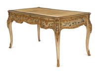 A Louis XV Style Gilt Bronze Mounted Chinoiserie Decorated Bureau Plat