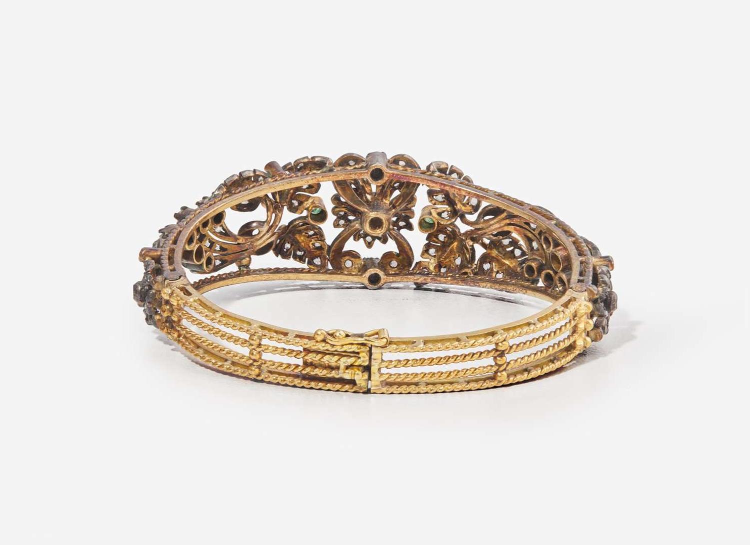 A Silver-Topped Yellow Gold, Diamond, and Emerald Bracelet