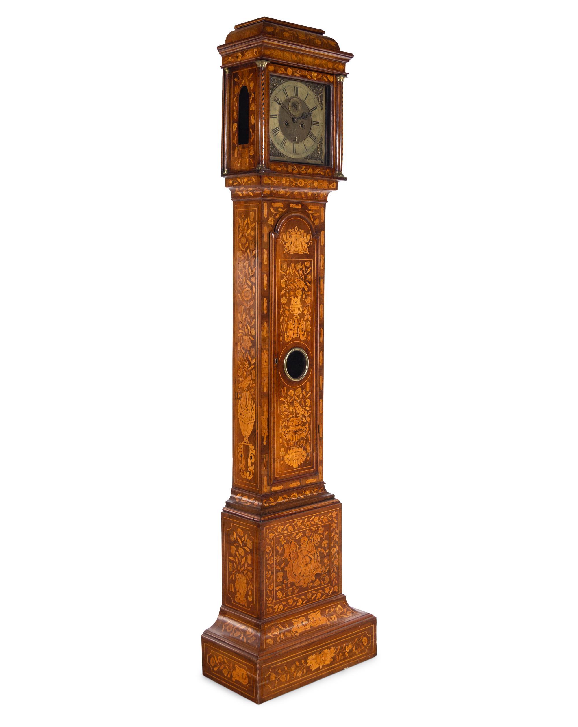 A Dutch Marquetry Tall Case Clock with an English Movement by William Rider