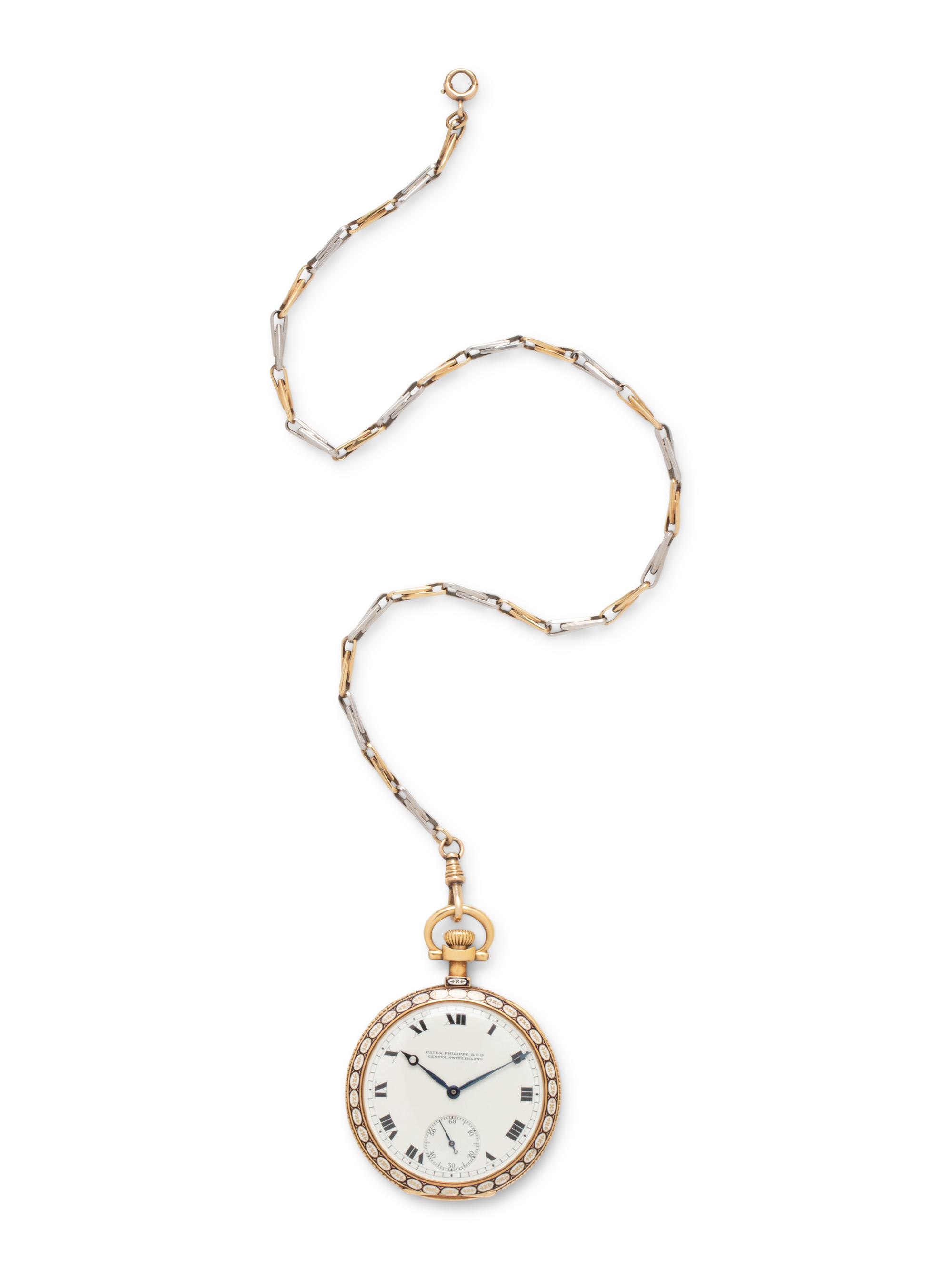 PATEK PHILIPPE & CIE, 18K YELLOW GOLD AND POLYCHROME ENAMEL POCKET WATCH
