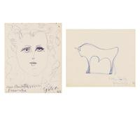 Françoise Gilot (French, 1921-2023) Together with Javier Vilató (Spanish, 1921-2000) — Feuillets du Livre d'Or de 'Chez Paulette' , 1946 (A Pair of Works)