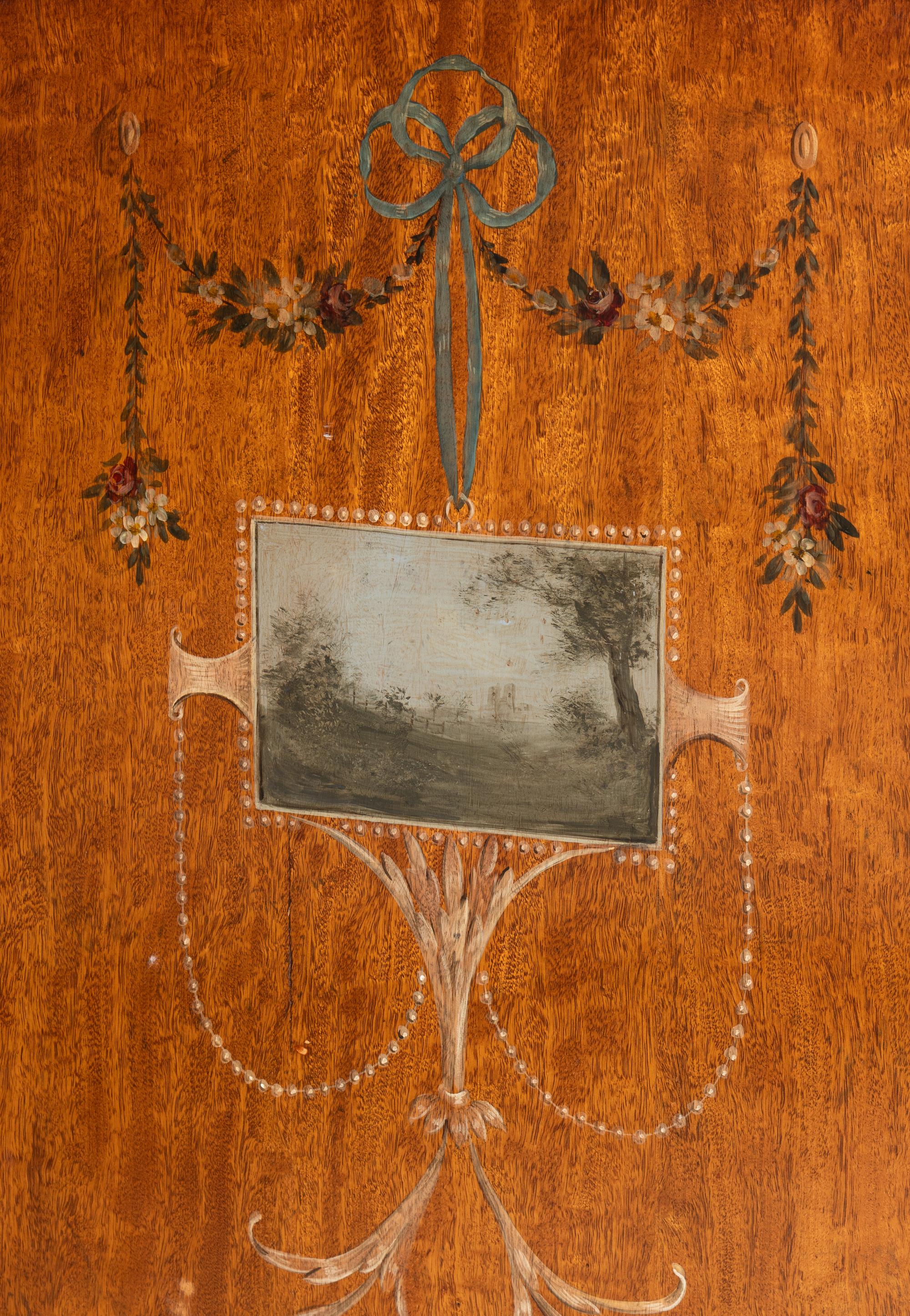 A Late George III Paint-Decorated Mahogany Bow-Front Chest of Drawers