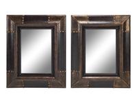 A Pair of Portuguese Style Embossed and Parcel-Gilt Leather Mirrors