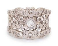 A 14 Karat White Gold and Diamond Ring,