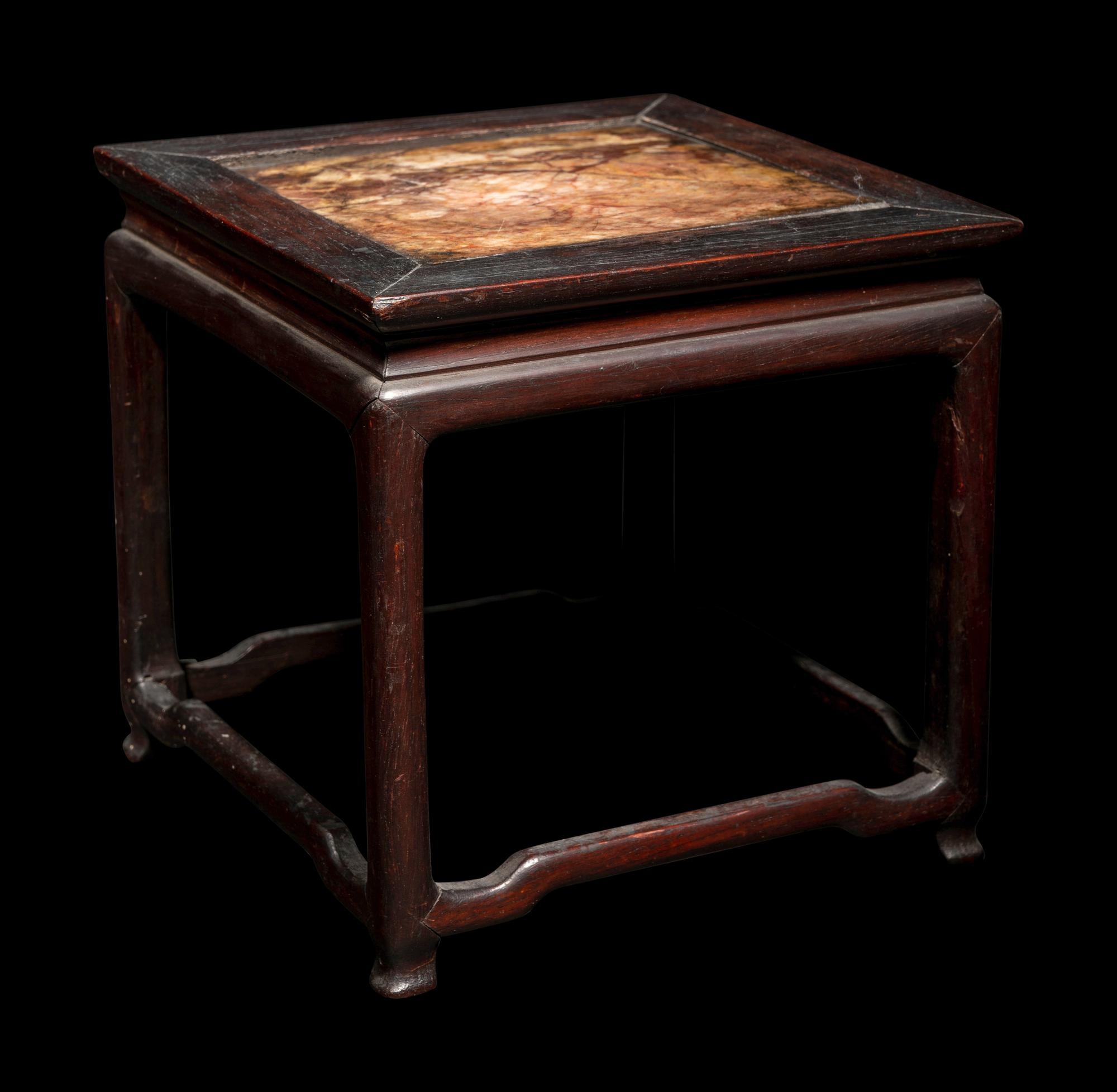 Three Chinese Marble Top Inset Hardwood Stands
