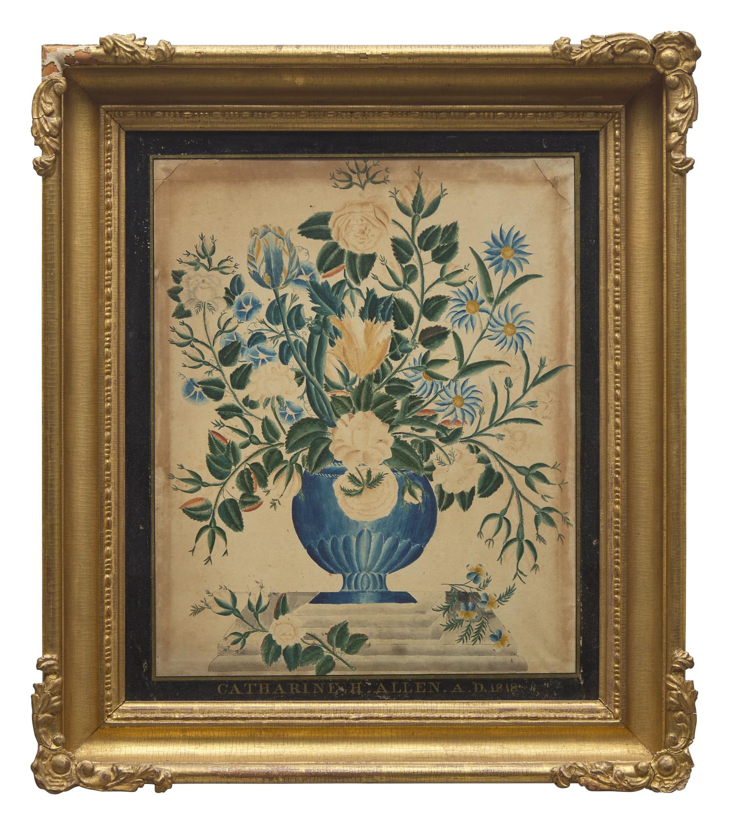 A Watercolor Drawing of a Floral Urn