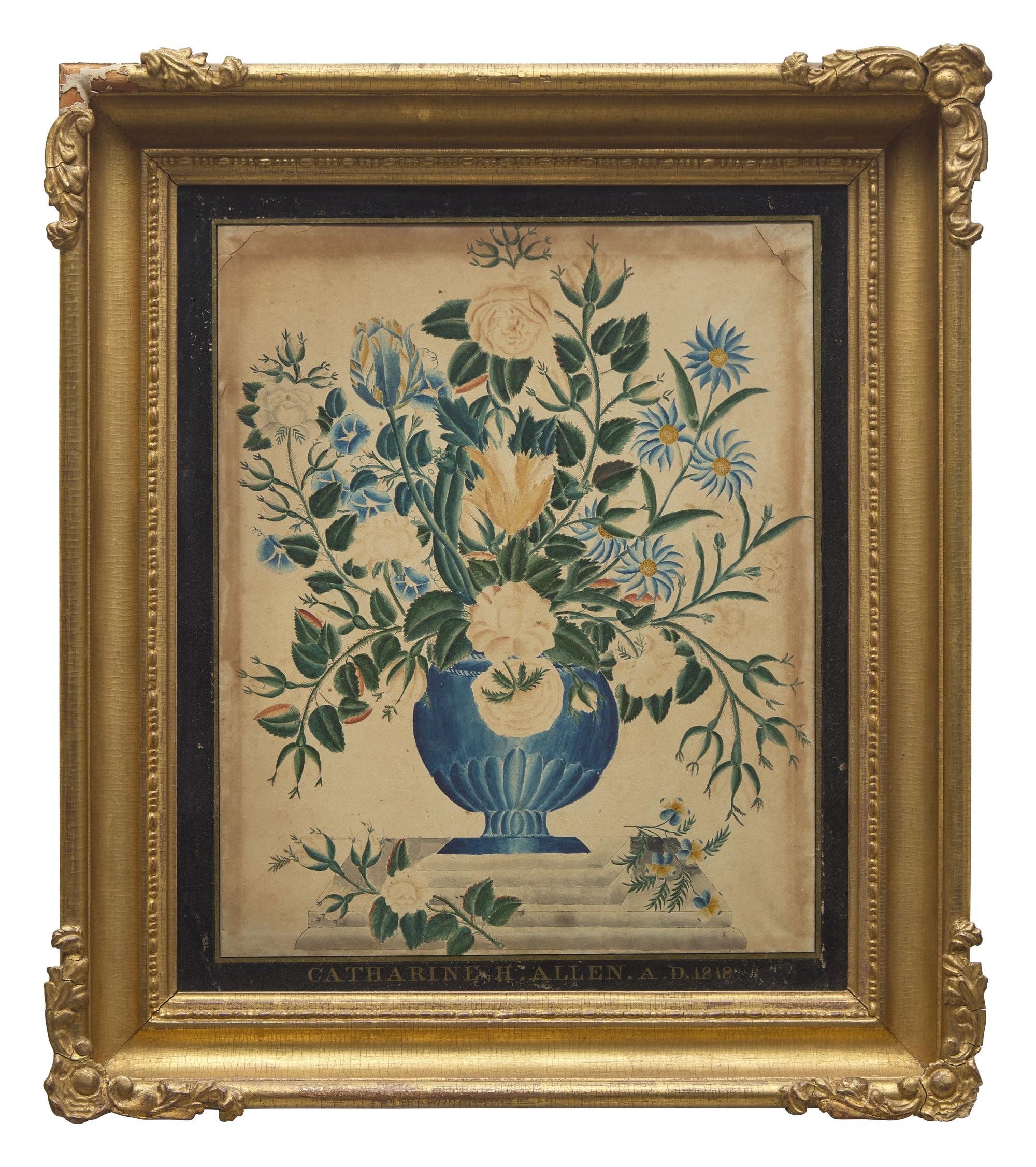 A Watercolor Drawing of a Floral Urn