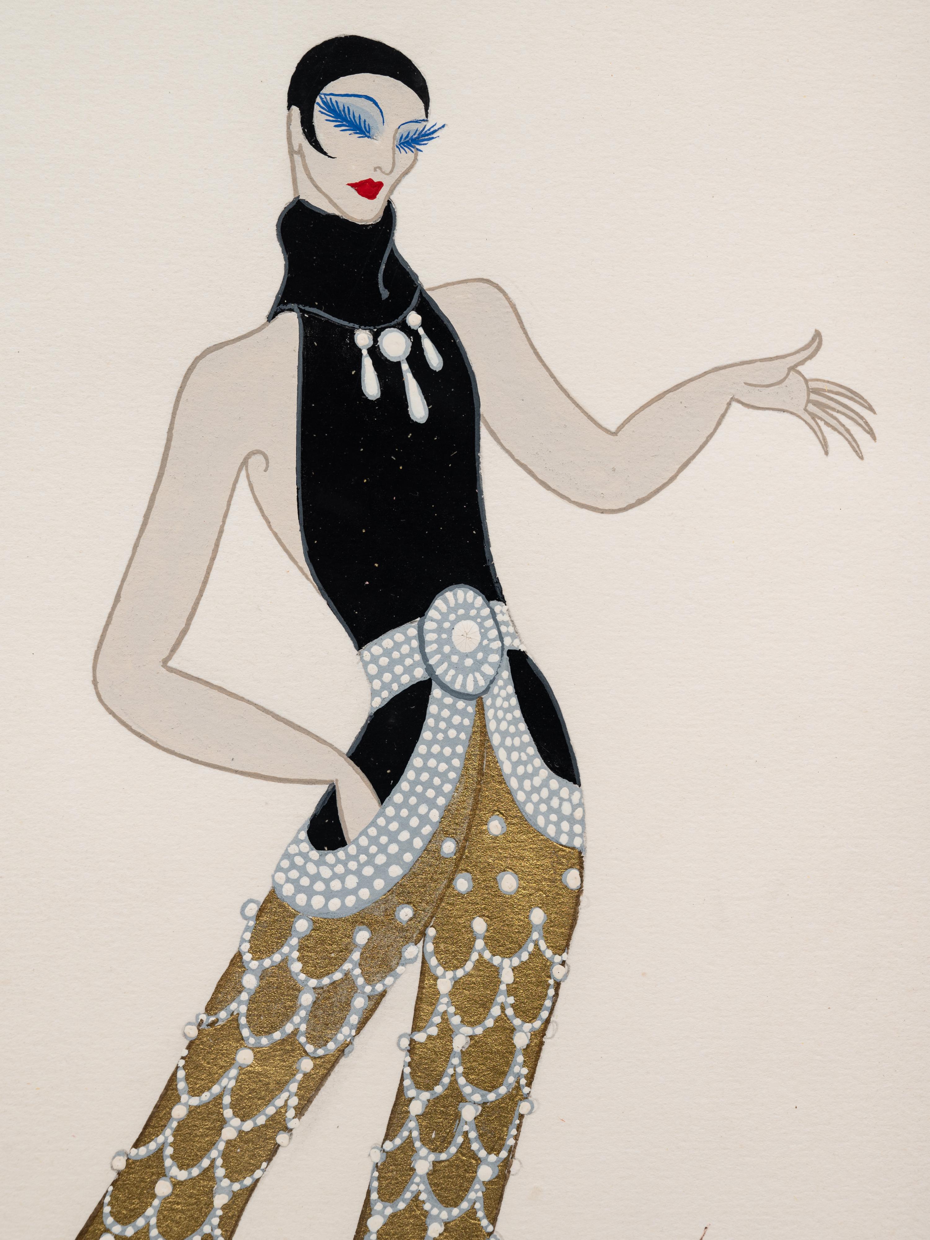 A Group of Three Costume Designs: Tableaux Mah Jongg - Vieux Chinoise , 1924; La Visite du Coulisses - Zizi Jeanmaire ; and South Sea Islands - Danseuse