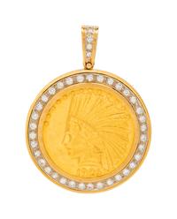 An 18 Karat Yellow Gold, US $10 Coin and Diamond Pendant,