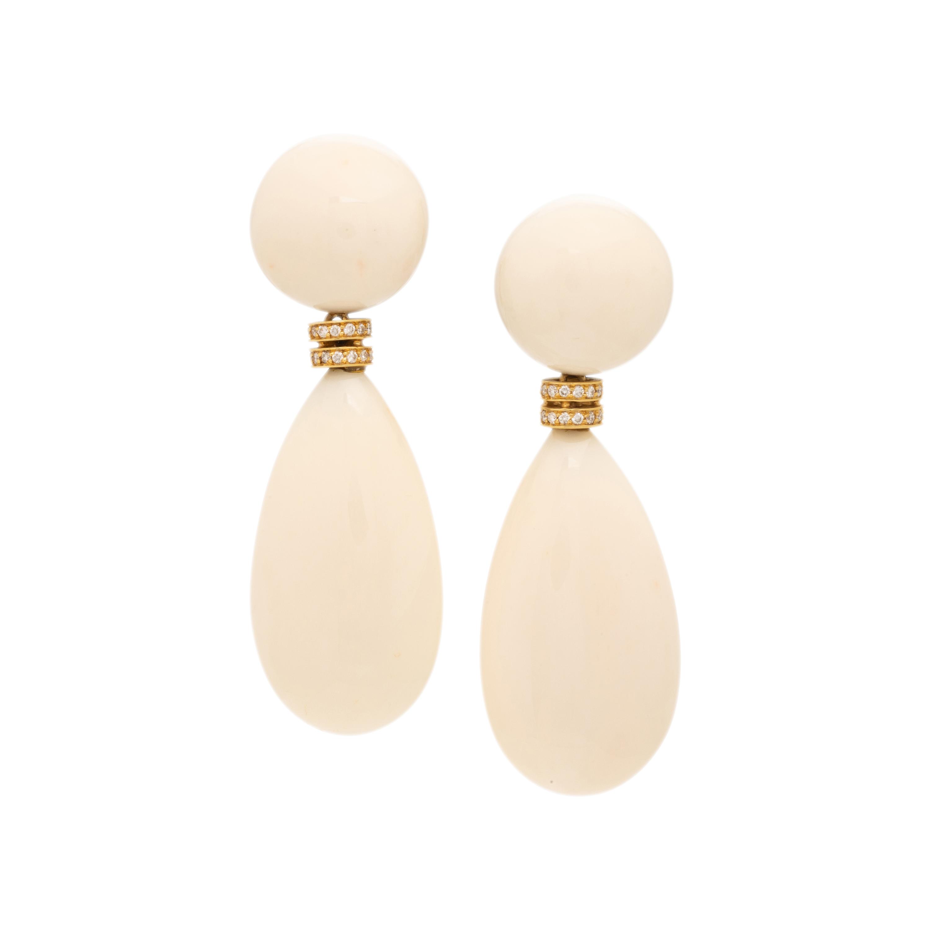 Sabbadini, Angelskin Coral, Diamond, and Yellow Gold Earrings