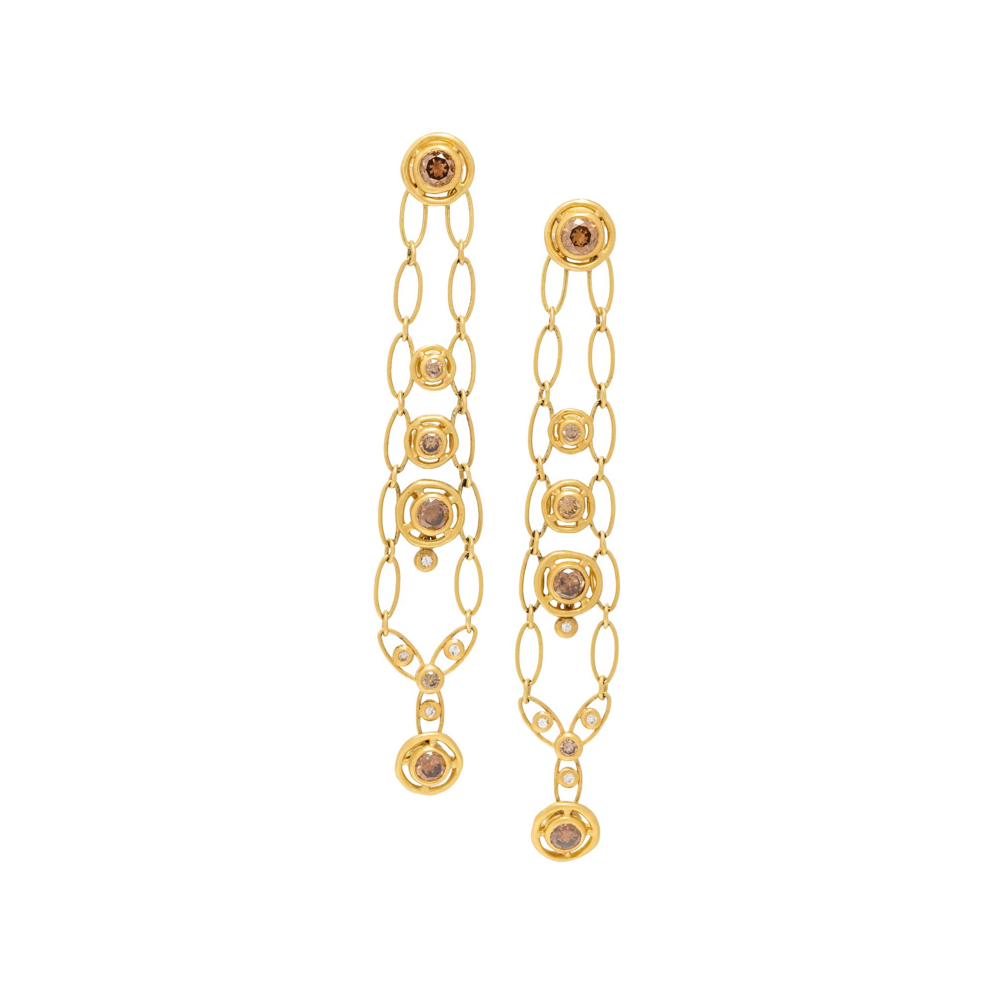 H. STERN, YELLOW GOLD, COLORED DIAMOND, AND DIAMOND EARRINGS