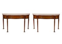 A Pair of Regency Style Mahogany and Maple Veneer Console Tables