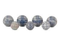 A Group of Seven Victorian Blue and White Ceramic Carpet Balls