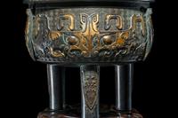 A Chinese Parcel Gilt Archaistic Bronze Bronze Ding Vessel