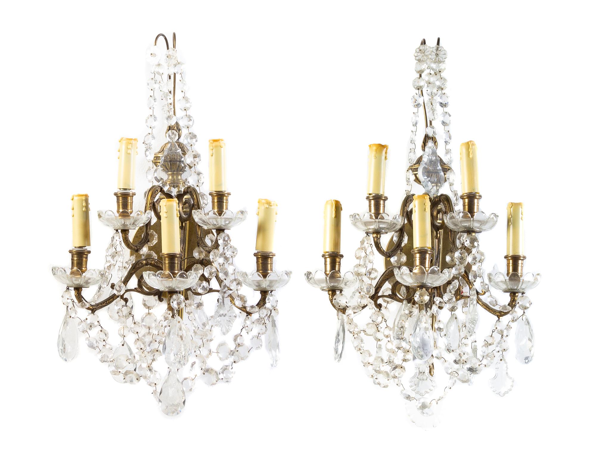 A Pair of Neoclassical Gilt Metal Five-Light Sconces Height 21 inches. — 20TH CENTURY