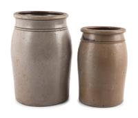 Two Hamilton & Jones Cobalt-Decorated Stoneware Crocks