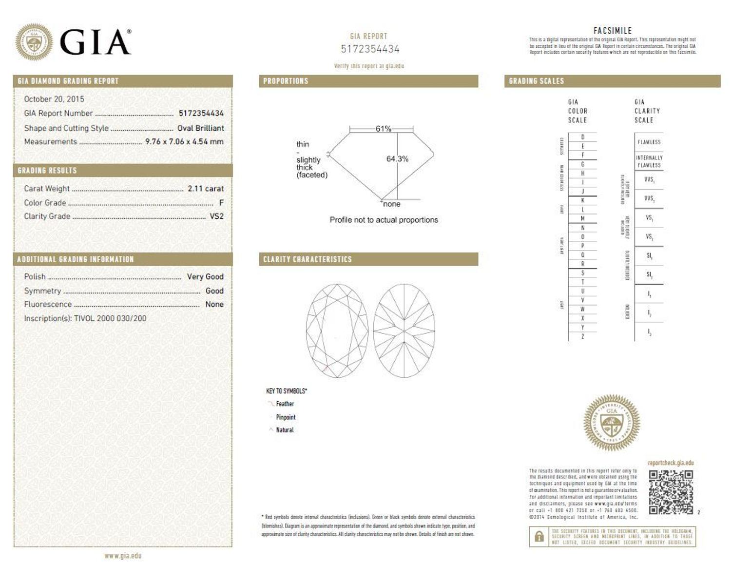A 2.11 Carat Oval Brilliant Cut Diamond,