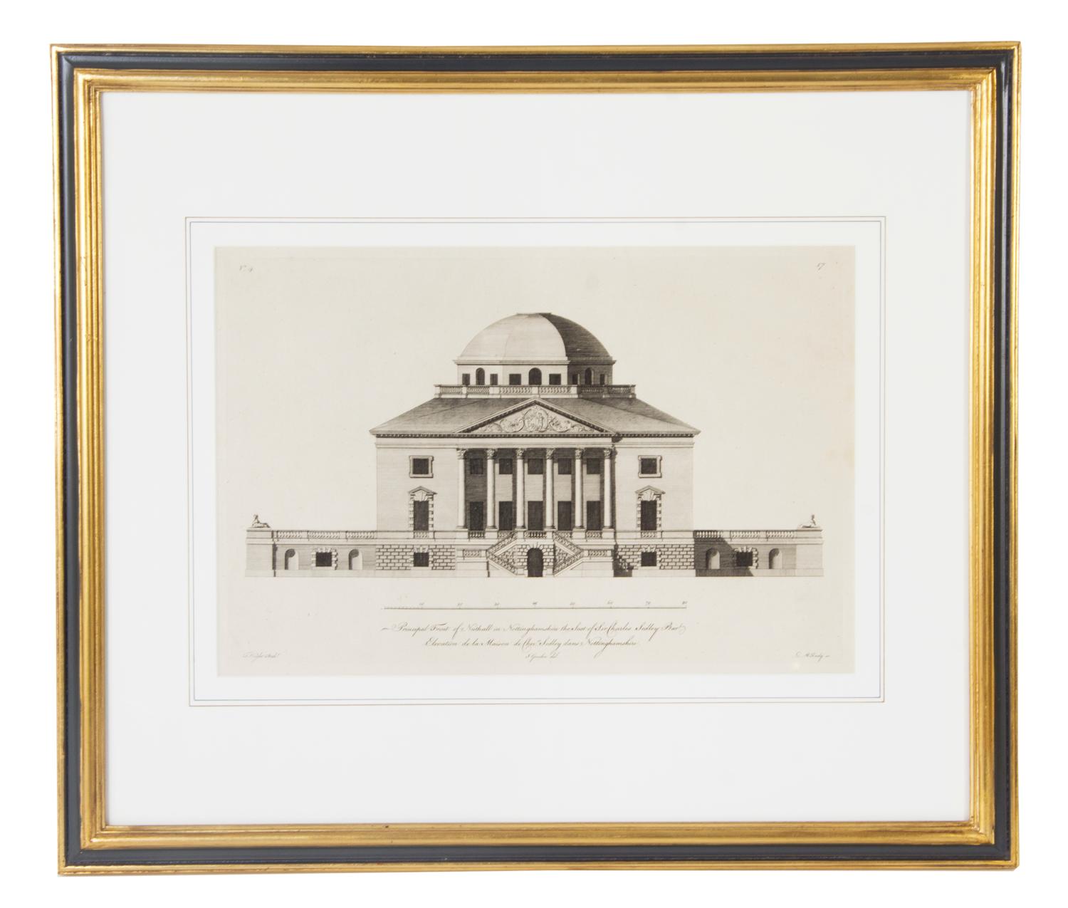A Set of Six English Architectural Engravings, Height of plate 9 3/4 x width 14 3/4 inches.