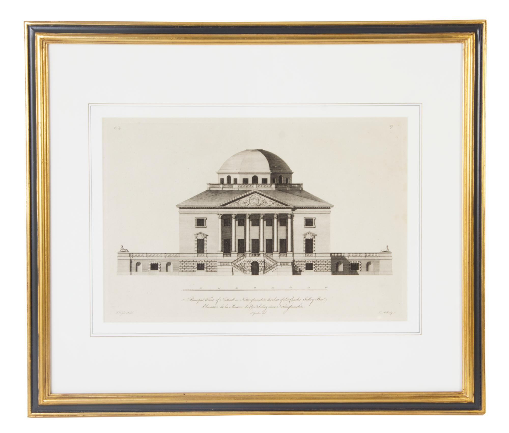 A Set of Six English Architectural Engravings, Height of plate 9 3/4 x width 14 3/4 inches.