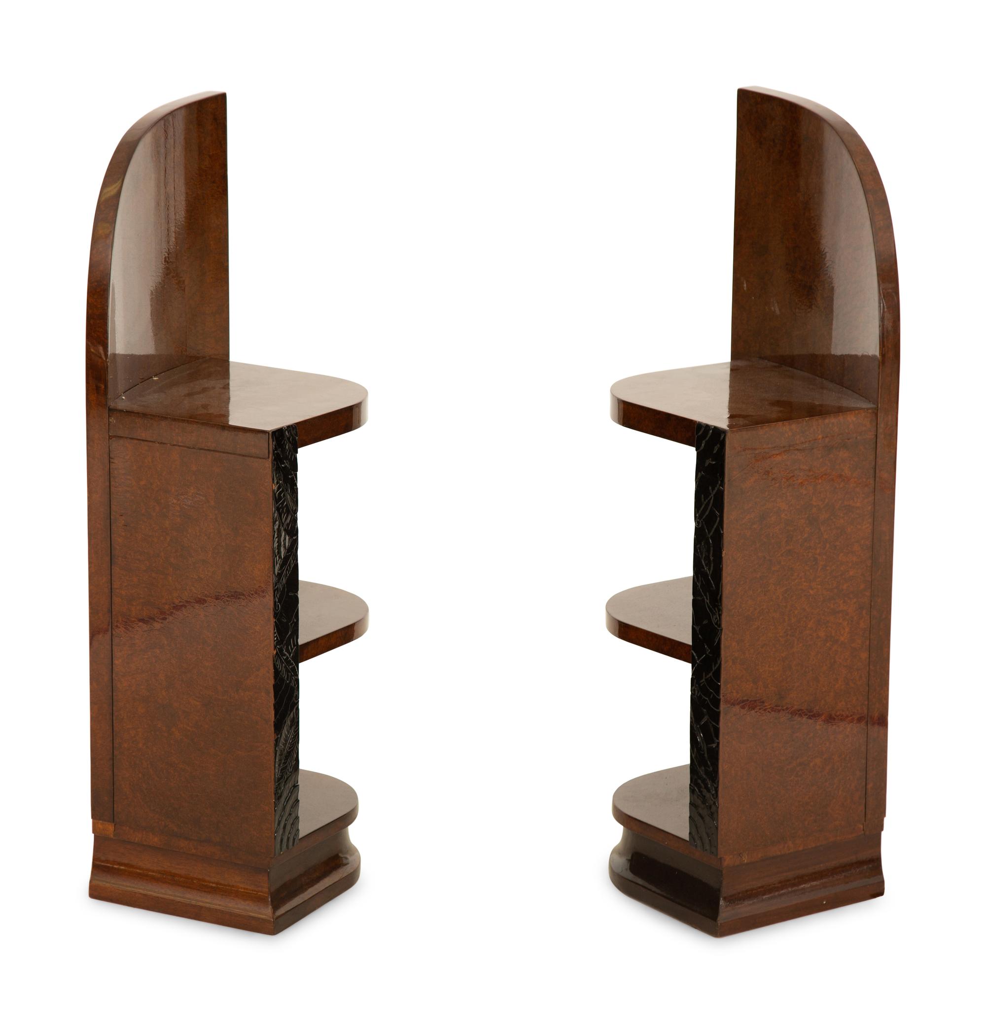 A Pair of French Art Deco Amboyna Nightstands — Circa 1940