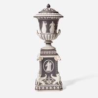 A Wedgwood Black Dip Jasperware Borghese Vase Cover and Stand UK, early 19th century