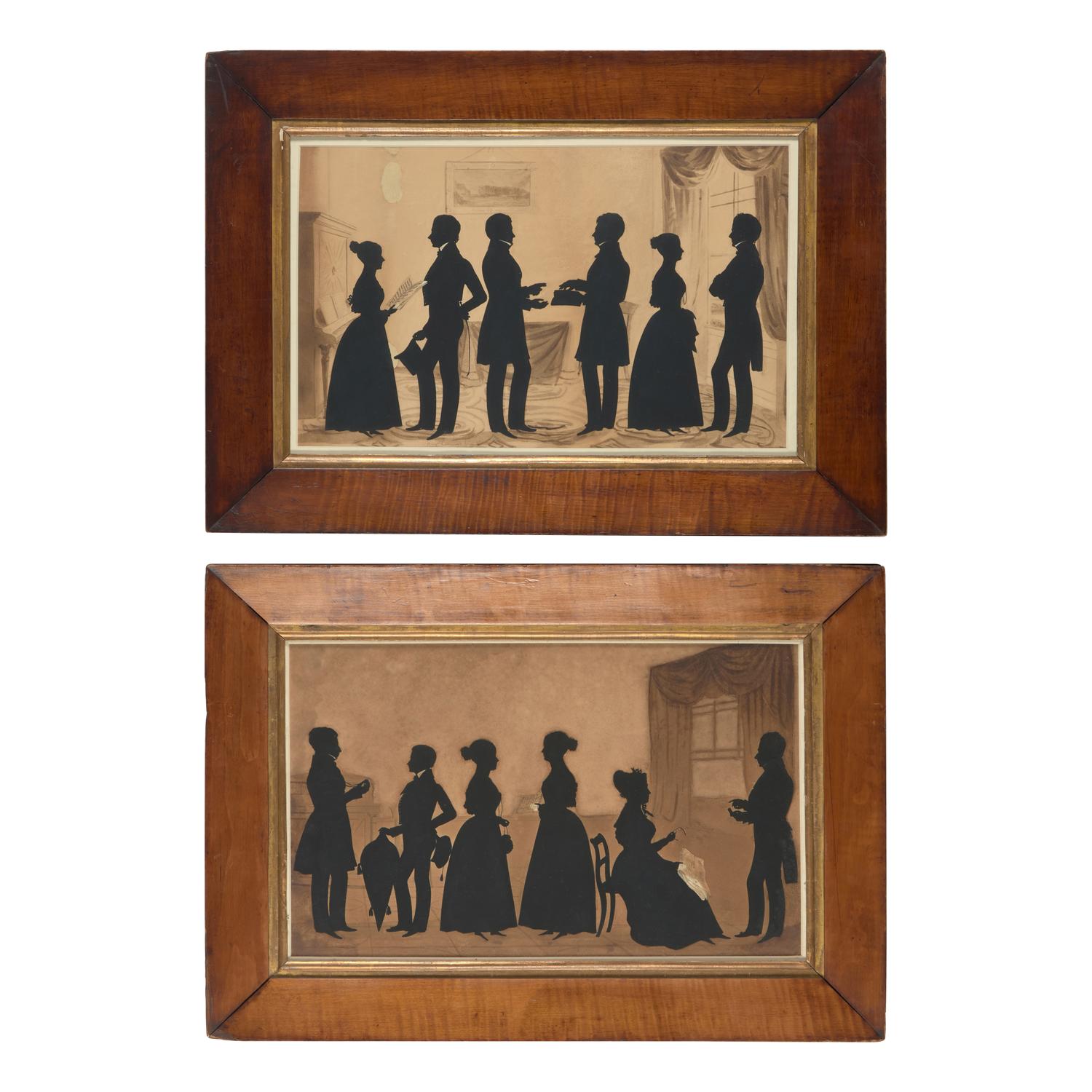 Auguste Amant Constant Fidèle Edouart (1789-1861), Two Silhouette Profile Portraits Groups