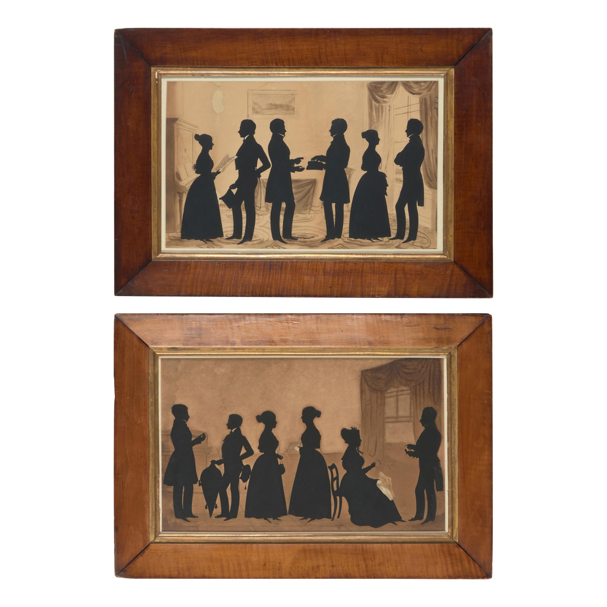 Auguste Amant Constant Fidèle Edouart (1789-1861), Two Silhouette Profile Portraits Groups