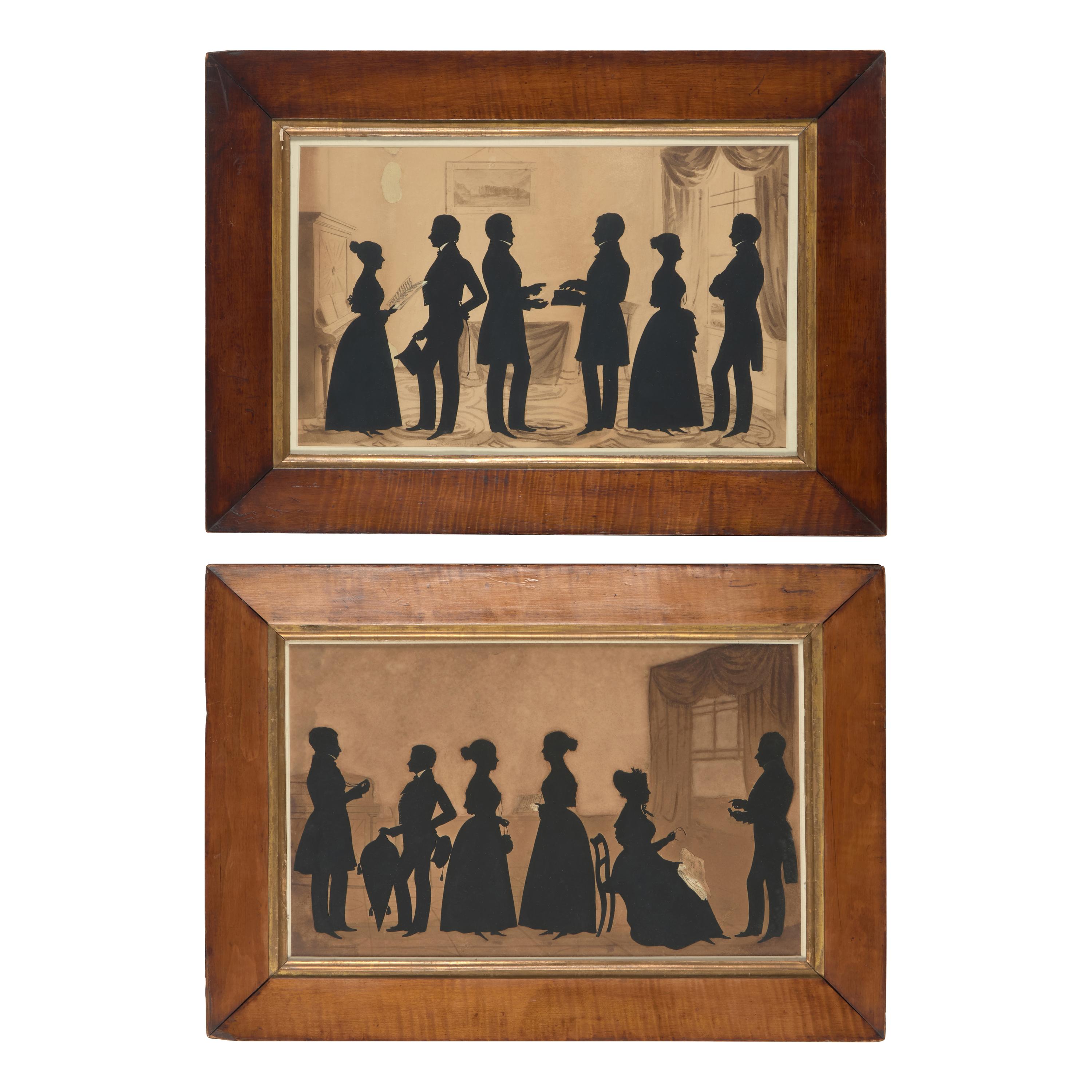 Auguste Amant Constant Fidèle Edouart (1789-1861), Two Silhouette Profile Portraits Groups
