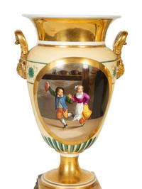 A Pair of Continental Painted Porcelain Urns